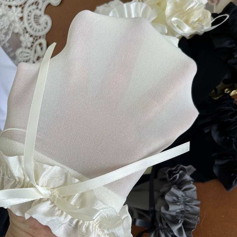 Sock Noble - Gray Ruffle - Over-the-Knee or Mid-Calf Socks with Ruffled Bow Cuffs