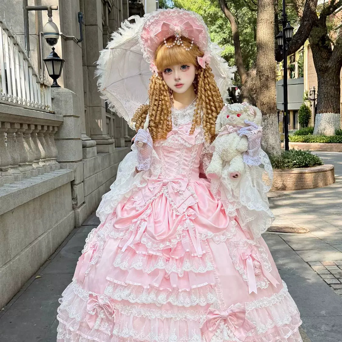 Lady Han Bridal Sweet JSK dress from Lolita Fetch featuring a curtain poem design, with floral and elegant lace details.
