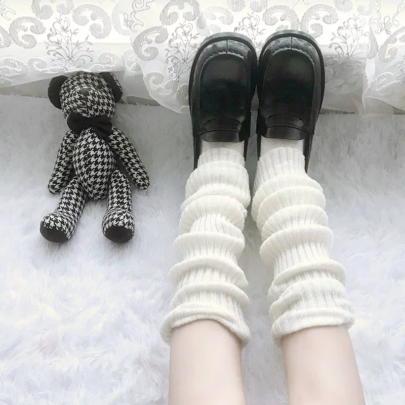 Floral Milk Cat - Ribbed Scrunch - Knit Leg Warmers in 40 cm and 50 cm Lengths