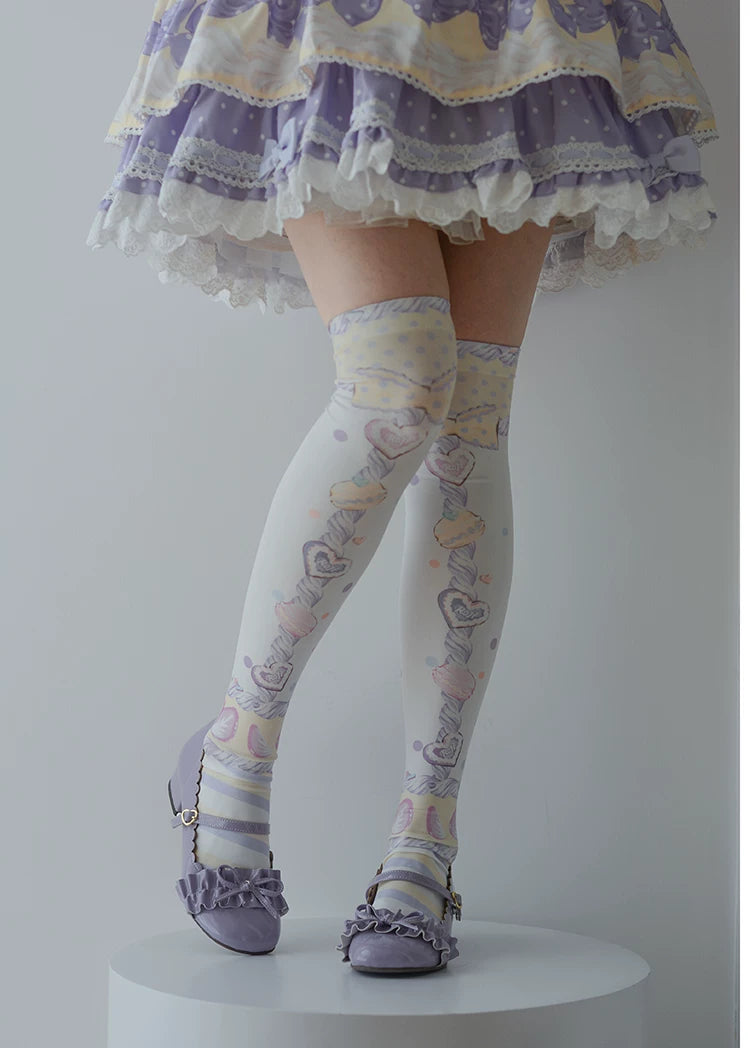 roji roji - Macaron Print - Over-the-Knee Socks with Velvet Print