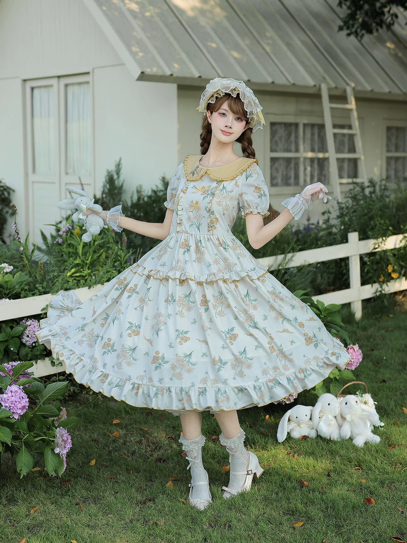 With PUJI - Breezy Summer - Country Lolita OP Dress, Print detail view 3