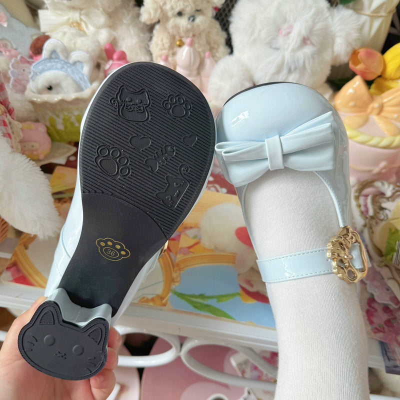 Kitten Toast – Hugging Cat – Bow Mary Jane Shoes in Glossy Blue - 4.5 cm Heel — product photo 13