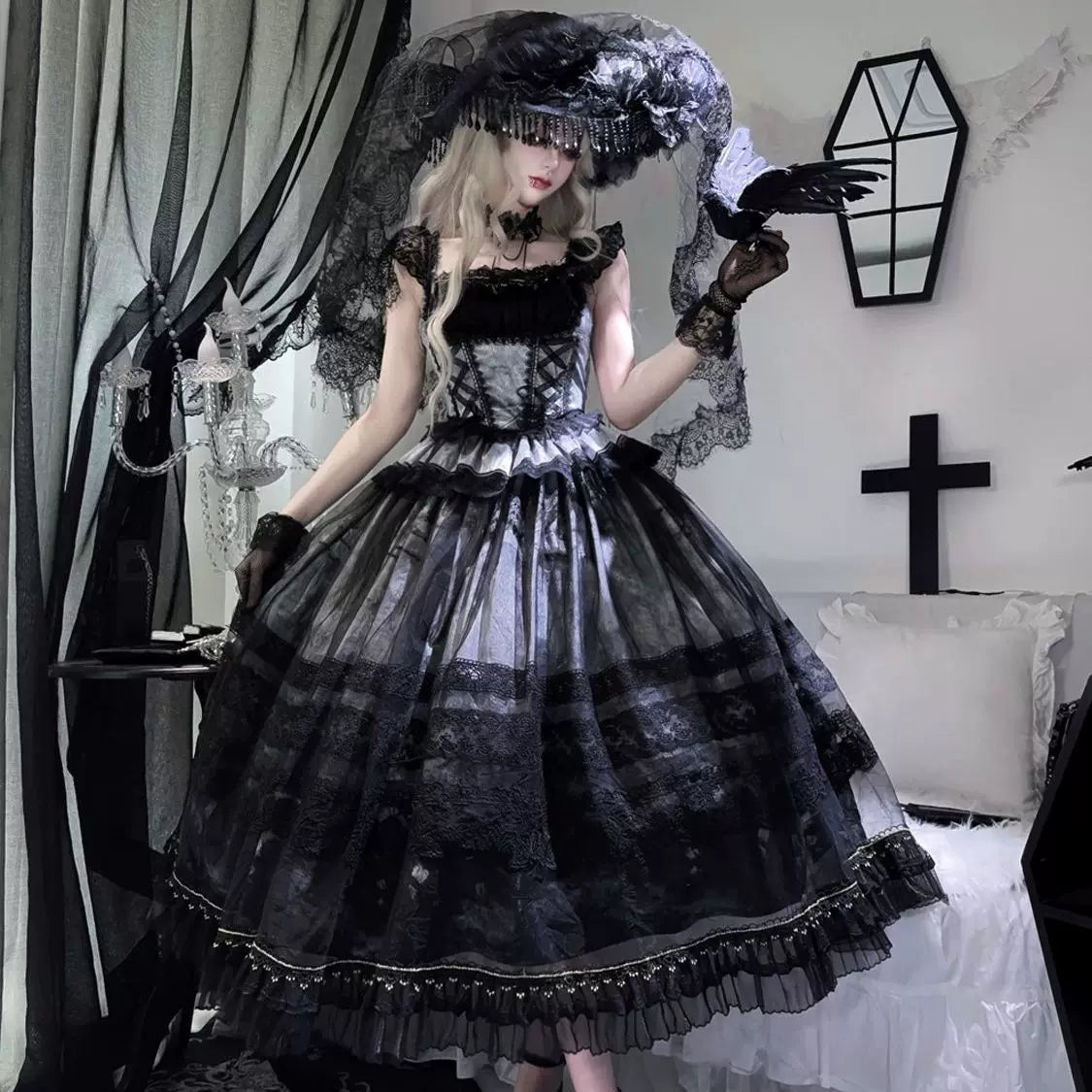 Lady Han Misty Vineyard Classic JSK dress by Lolita Fetch, featuring floral print fabric and elegant design details.