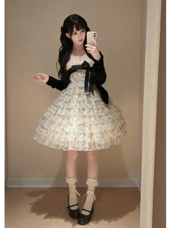 Creamy - Cake-Tier Bridal - JSK dress with a bow and tiered ruffle skirt