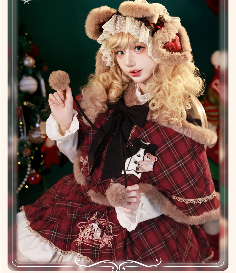 OCELOT - Kurikuma Cocoa - Christmas Plaid Lolita JSK, Hooded Cape