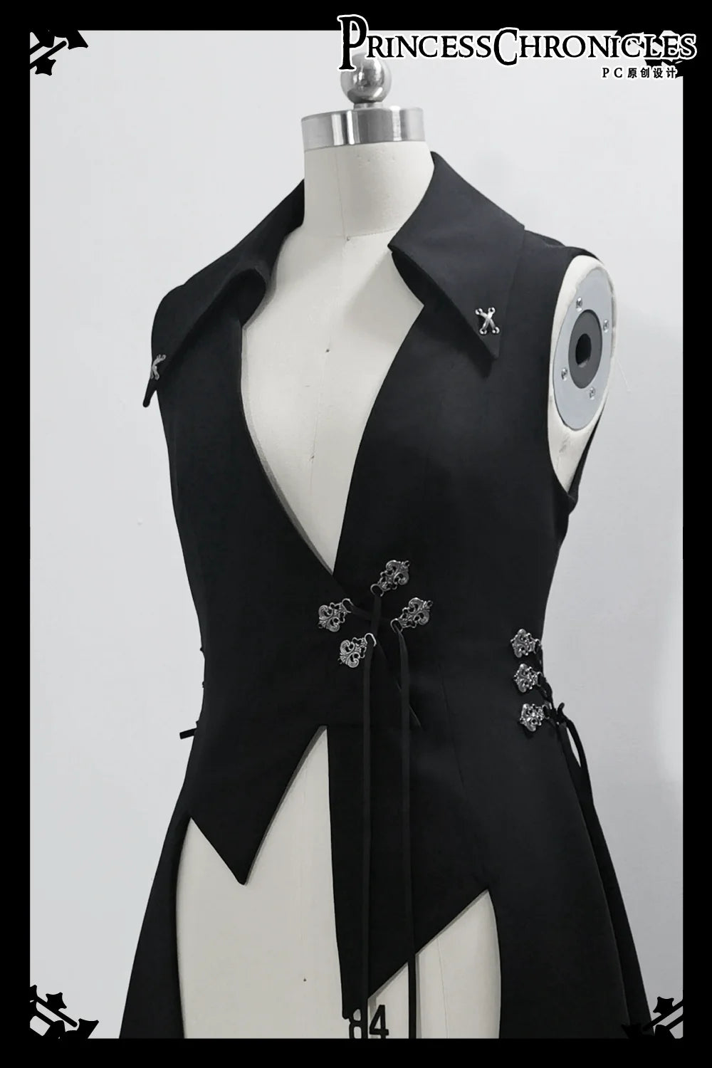Princess Chronicles - Crimson Ash Zero - Ouji Lolita Vest Handsome Slim Long Black Vest