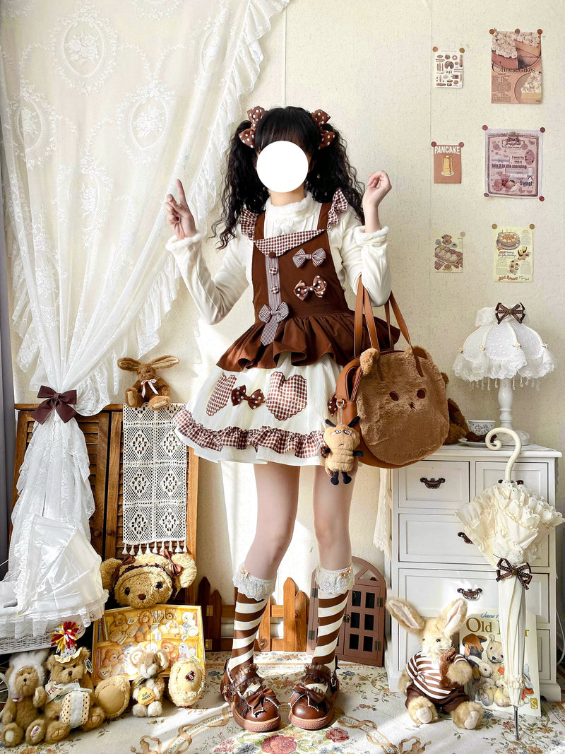 White Tea Story - Sweet Lolita - Tiered gingham check skirt with bow