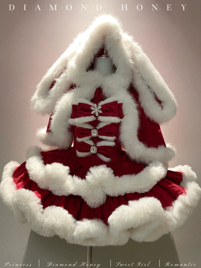 Festive Princess Dress & Angora Bunny Red Cape Options — additional product view