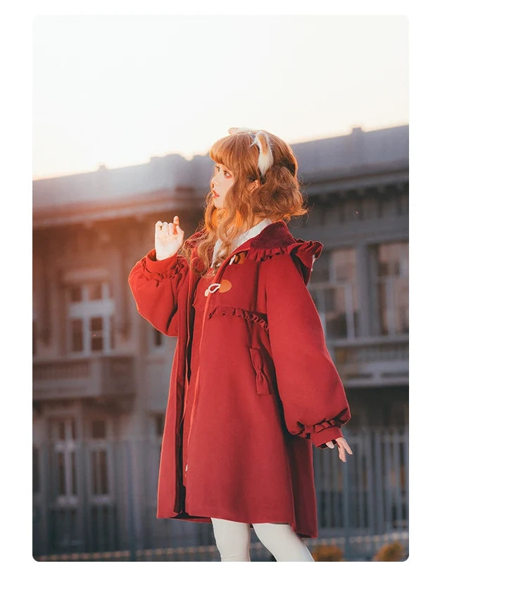 Fairy Cat - Winter Cat - Sweet Lolita coat with a ruffled cat-ear hood - product detail 10