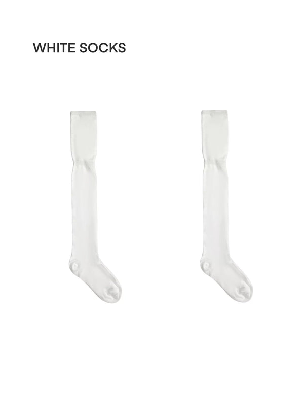Gray ruched knee-high socks with fine ribbing