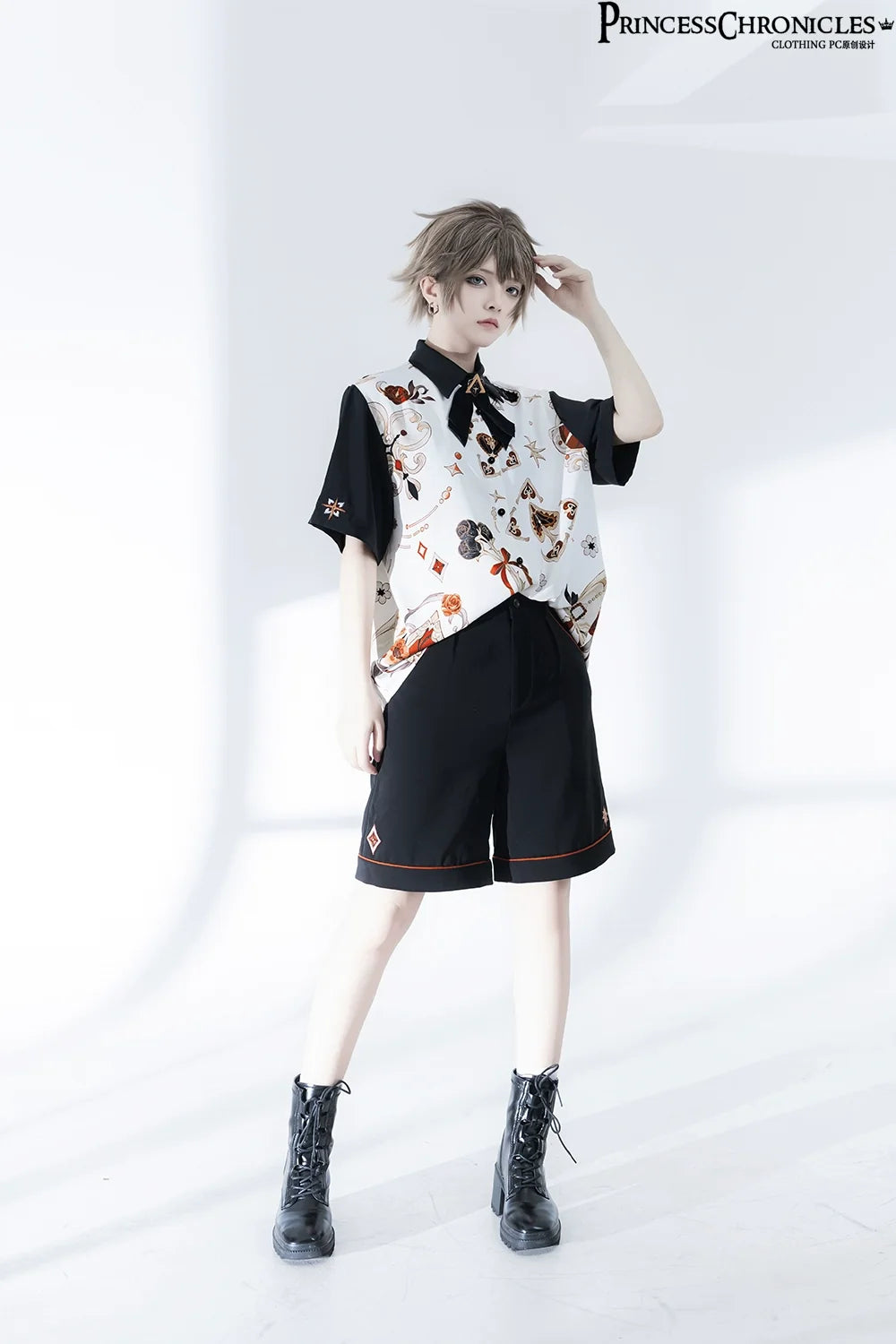 Princess Chronicles - Floral Intoxication - Retro Ouji Lolita Shirt Floral Short Sleeve Shirt and Embroidered Black