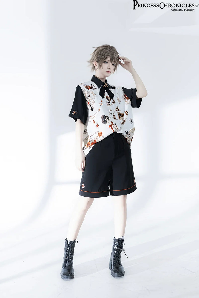 Princess Chronicles - Floral Intoxication - Retro Ouji Lolita Shirt Floral Short Sleeve Shirt and Embroidered Black