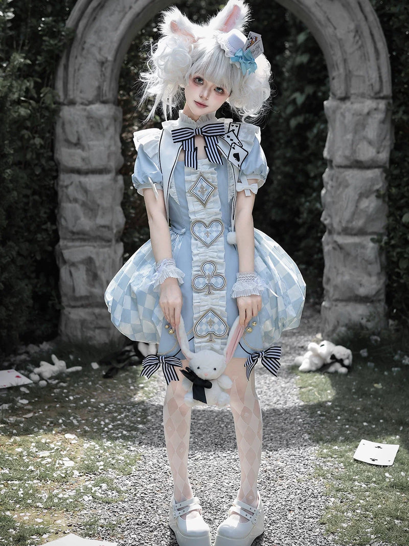 Letters from Unknown Star - For Alice - Doll-like Lolita Jacquard OP Dress Set, Elastic Bubble Hem