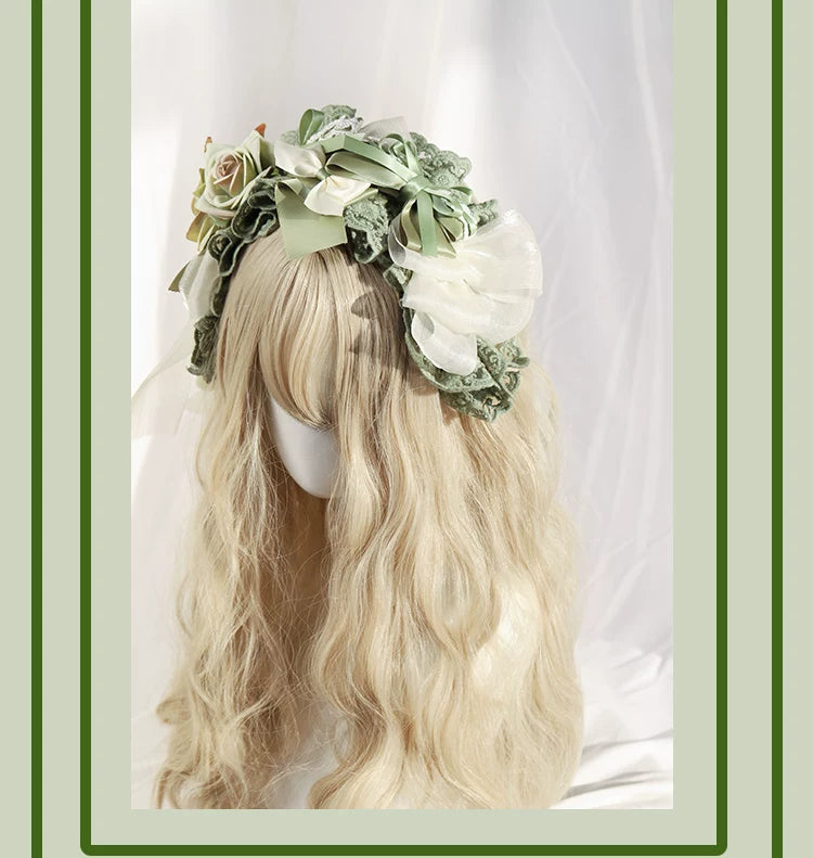 Her Vintage Society - Young Grass Series - Bear Bag, Headband, Hair Clip and Straw Hat Options with Rose Details