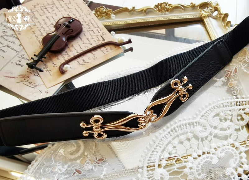 Golden Movement - Lolita Accessory Brooch Bow Tie KC Black Belt