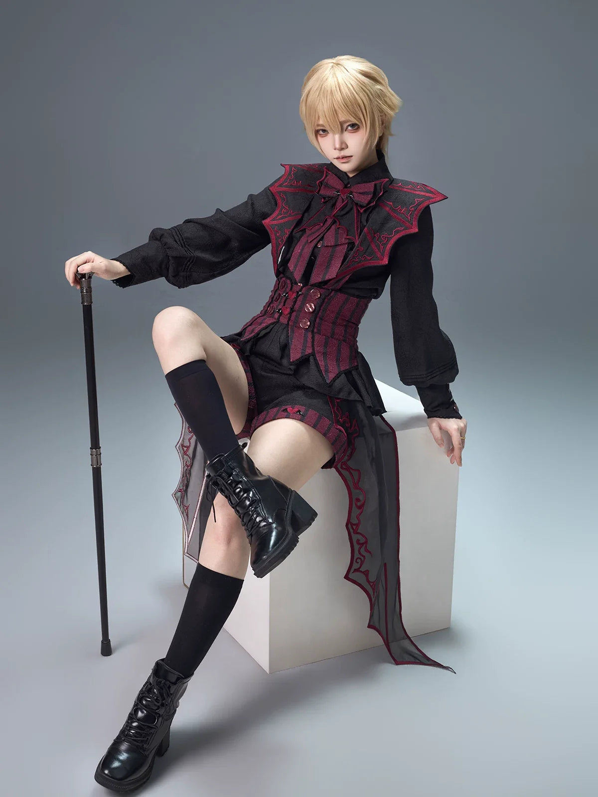 Letters from Unknown Star - Devil's Convention - Ouji Lolita blouse and suspender shorts with bat-trailing panels - product detail 9