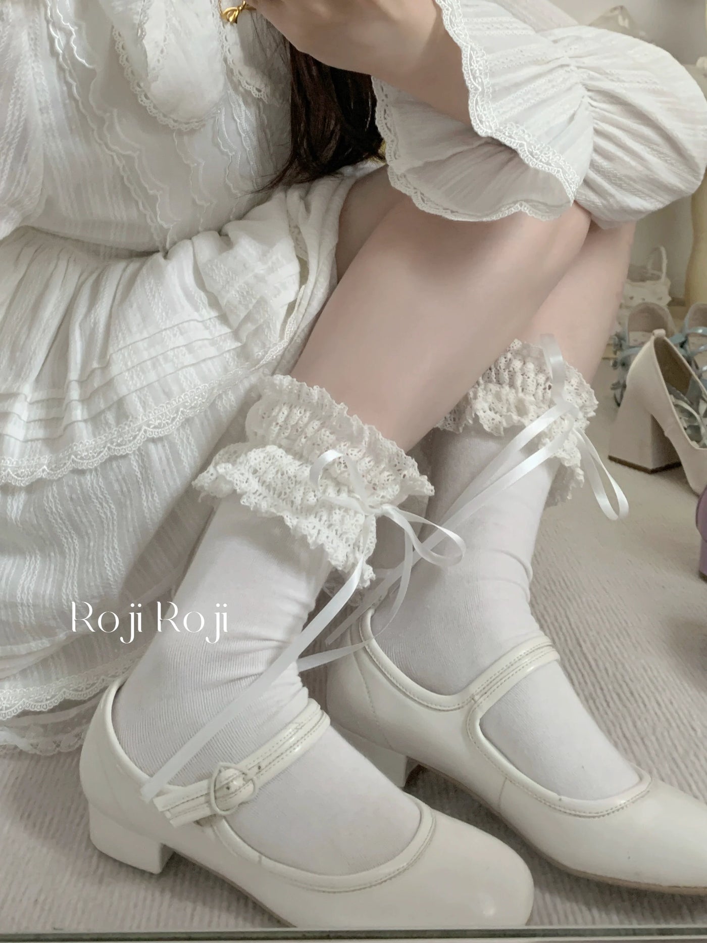 Gentle Town - Sweet Lolita Cotton Calf Socks, Ankle Socks White ankle socks One Size