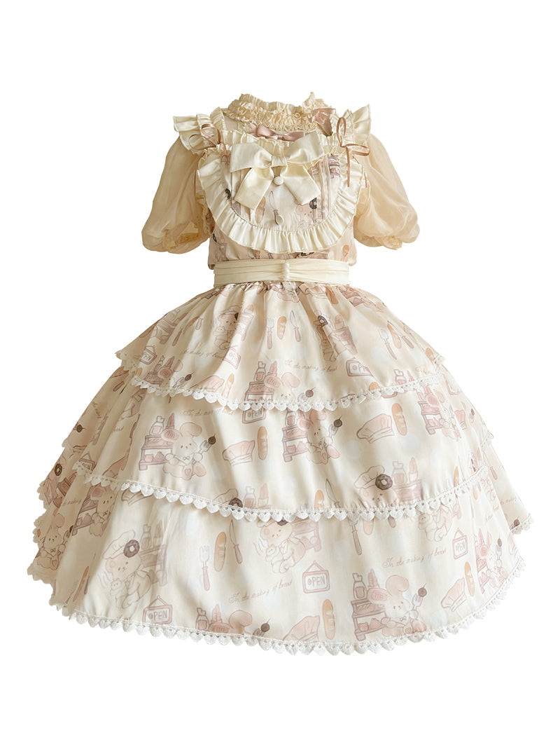 Niu Niu - Plus Size Lolita Jumper Dress - Beige Sweet Short Sleeve JSK Dress