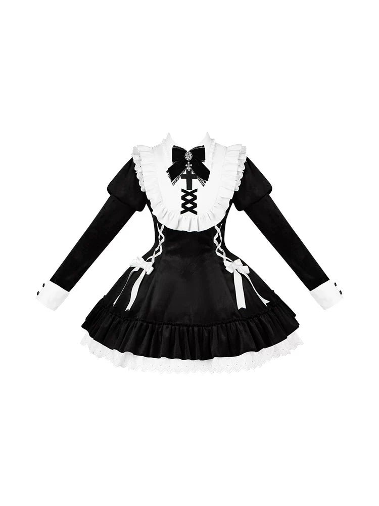 With PUJI - Oxygen Ion - Sweet Lolita OP Dress, Ruffle Trim & Velvet detail view 5