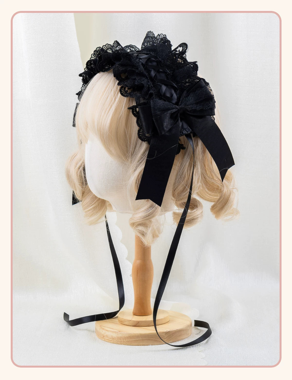Stardust Rose - A035 Black Lace - Black Lace Headwear and Hand Sleeves with Ribbon Bows