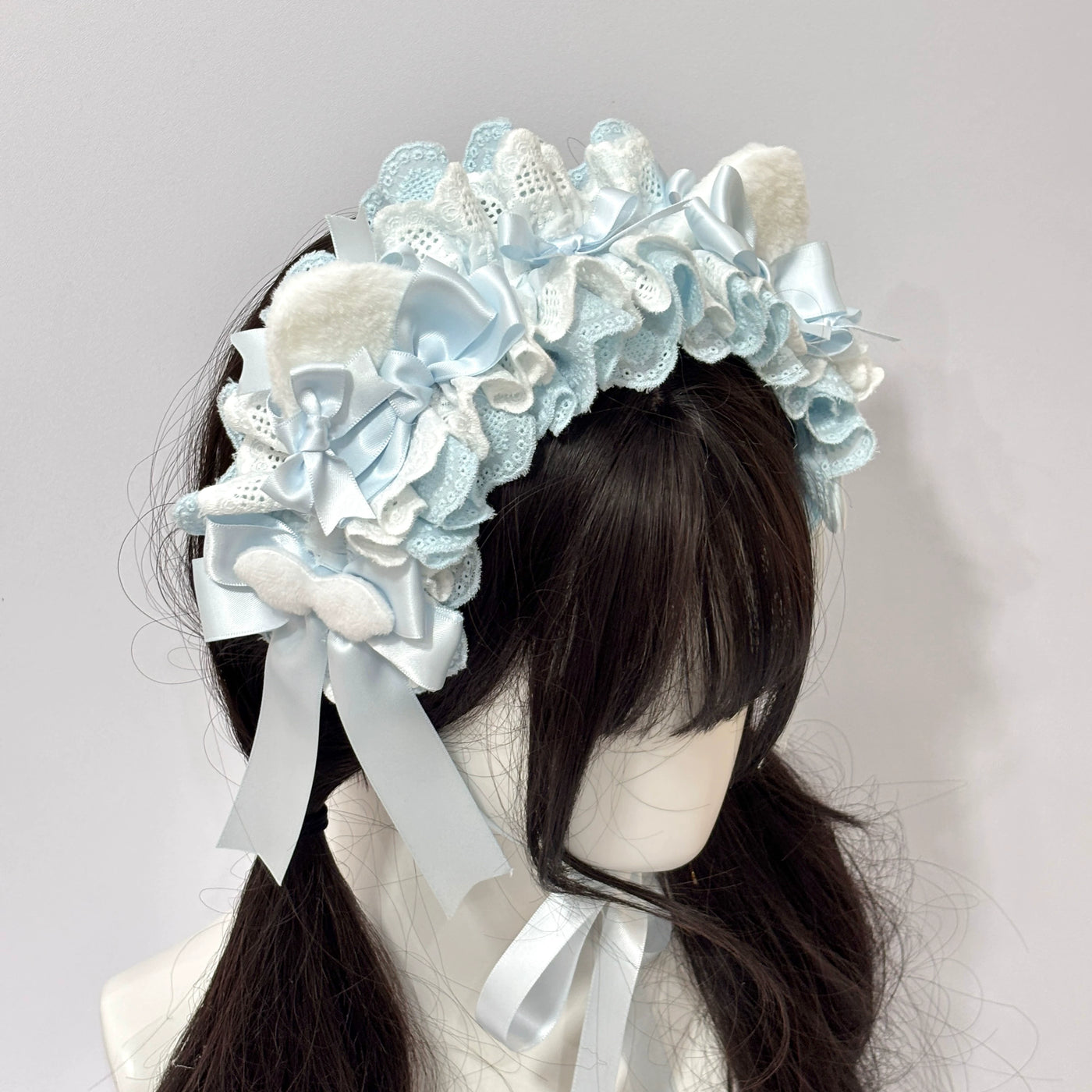 Cat Tart - Blue-Pink Cat Ear - Cat-Ear Hairband with Bow Trim