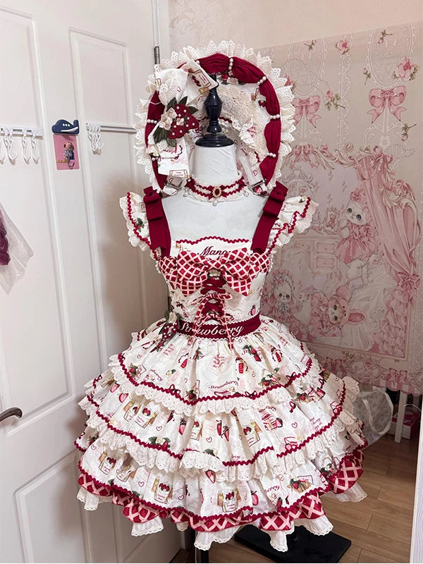 Creamy - Strawberry Garden - JSK Dress with Train and Red Bow
