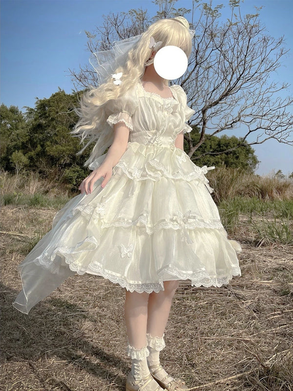 Yueele - Butterfly Bridal Train - Plus-Size Sweet Lolita OP Dress - front view