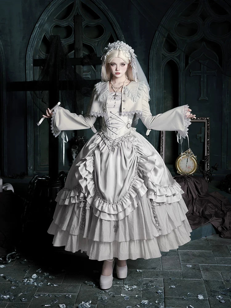 With PUJI - Humanoid Robot - Silver Gothic Lolita Mermaid Skirt Set detail view 4