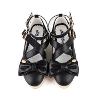 MODO - Fairytale Town - Large-Bow Platform Lolita Shoes - Black / 35
