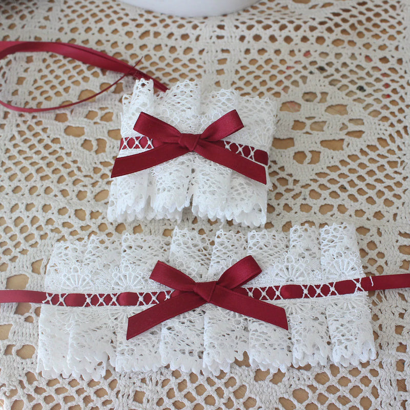 Laura's Doll Red Plaid Lolita Bonnet & Headbow Options — Simple Arm Sleeves - Pair