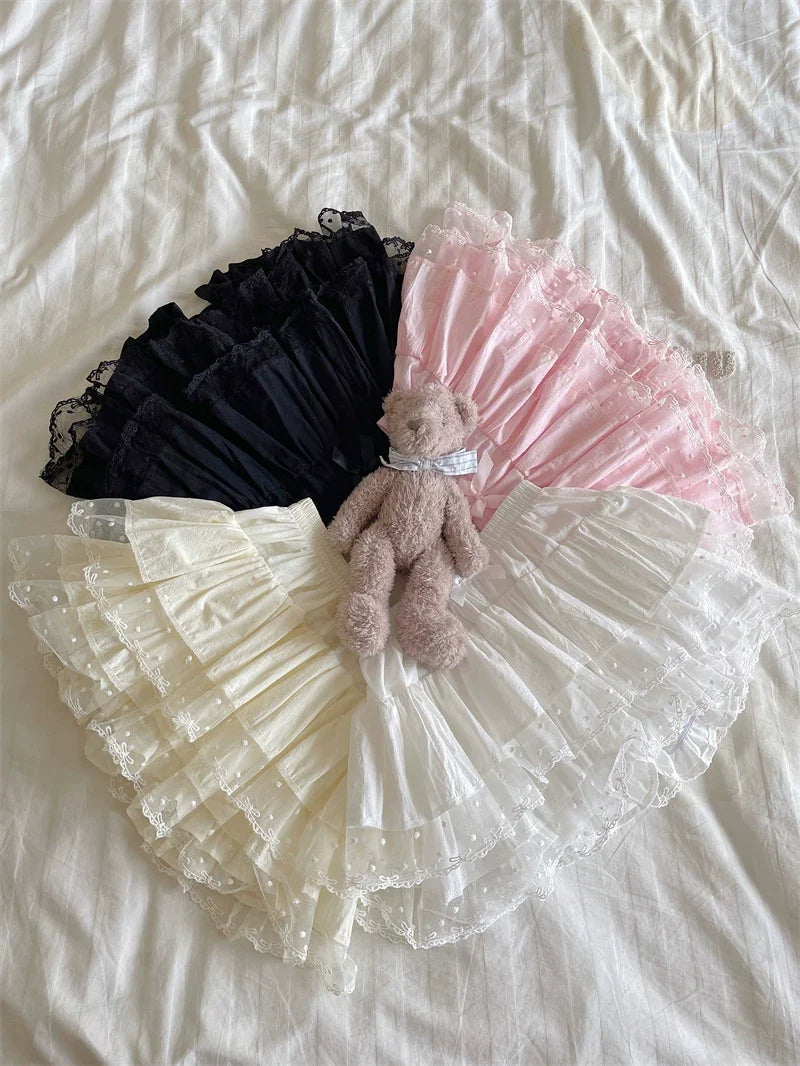 Sugar Girl - Sweet Lolita Cotton Bloomers - Lace Polka Dot Hem SK Skirt