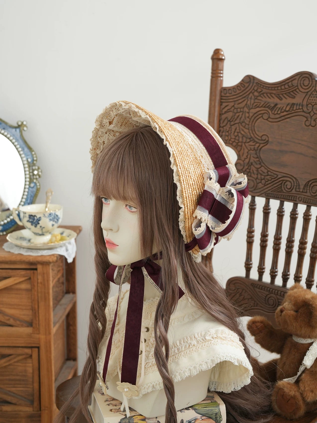 Star Box - Old Summer Shadow - Straw Bonnet with a Lace-Trimmed Brim