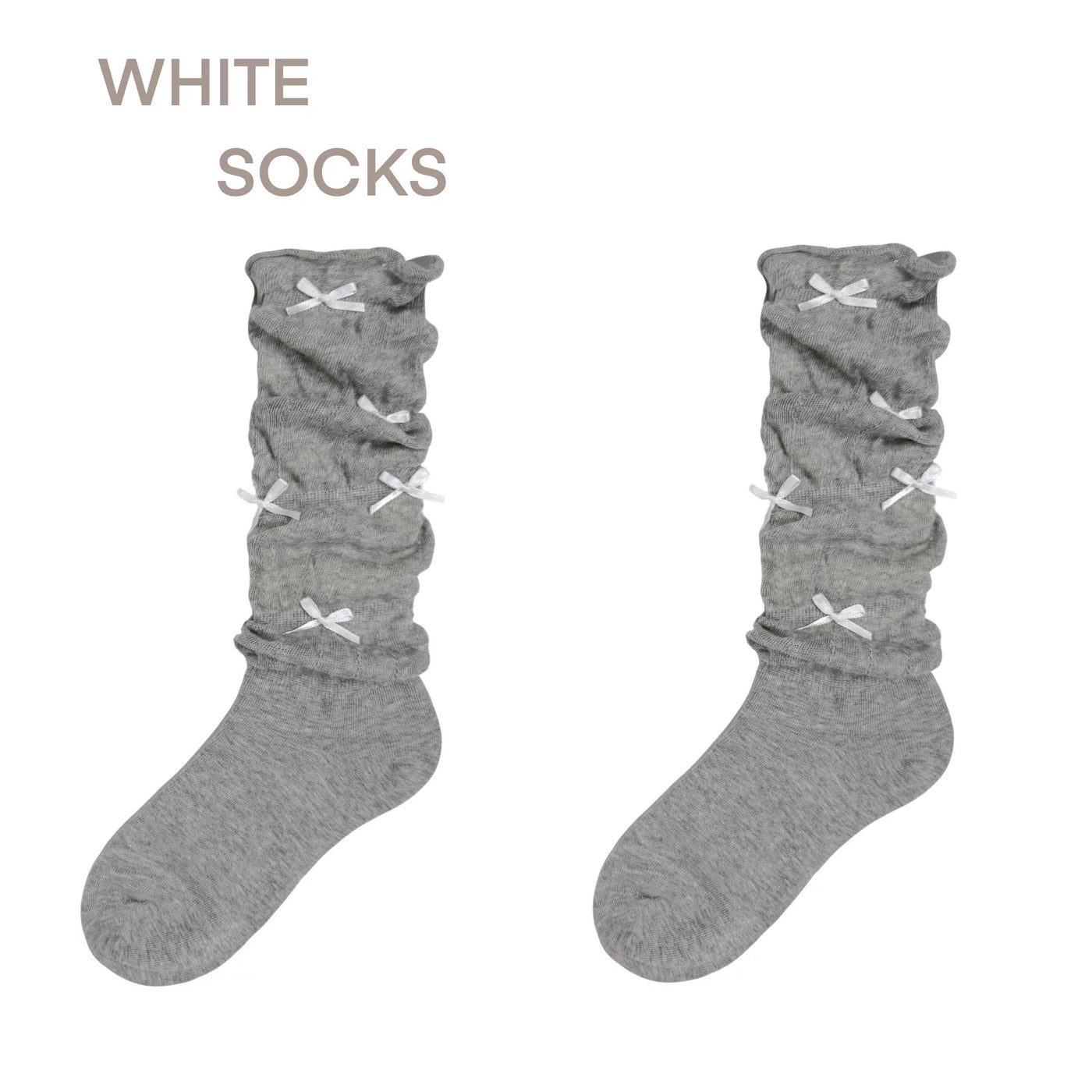 White Socks - Sweet Bow Slouch - Thin Combed-Cotton Slouch Calf Socks with Bow Detail