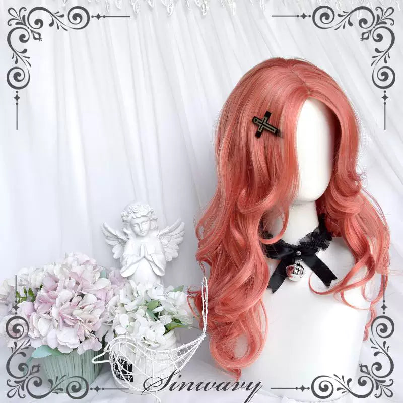 Pumpkin-orange centre-parted curly wig - view 3