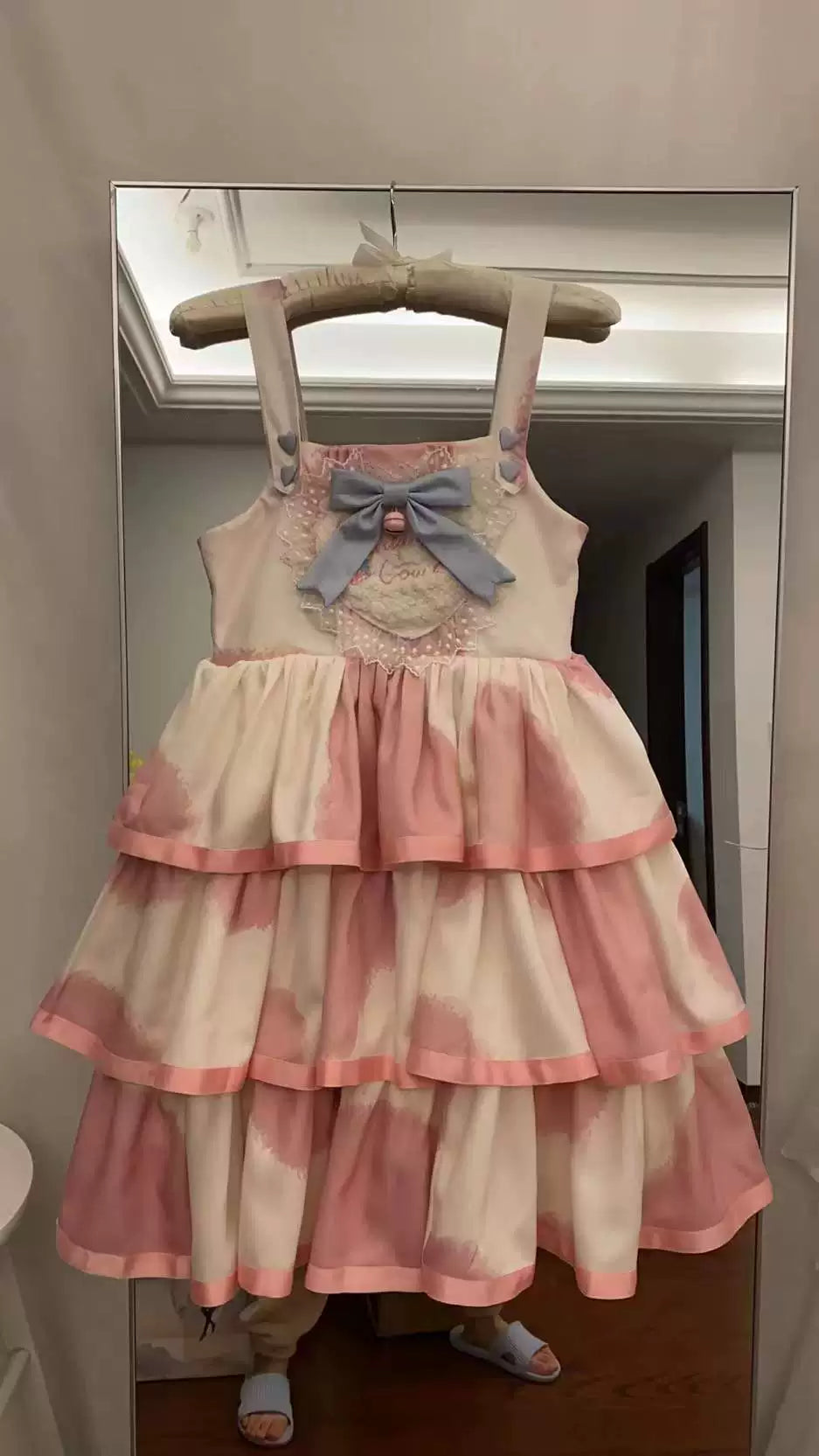 Tata Long Ear - Milk Cake Cow Print - Cow-Print JSK Dress with Three-Section Skirt