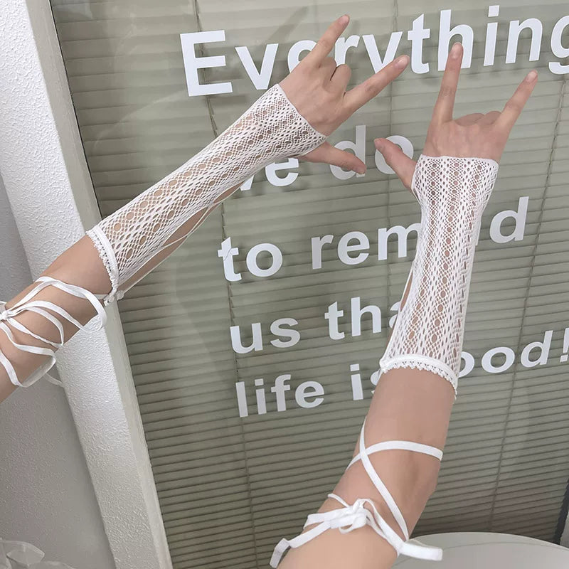 Sock Noble - Y2K Lace Strap - Lace Arm Sleeves with Crisscross Tie Straps