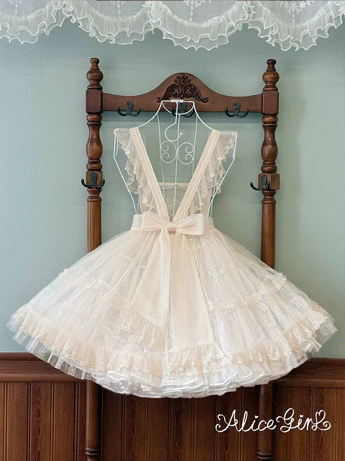 Alice Girl - Elegant Lolita Embroidered Apron - with Adjustable Strap Hand Accessory