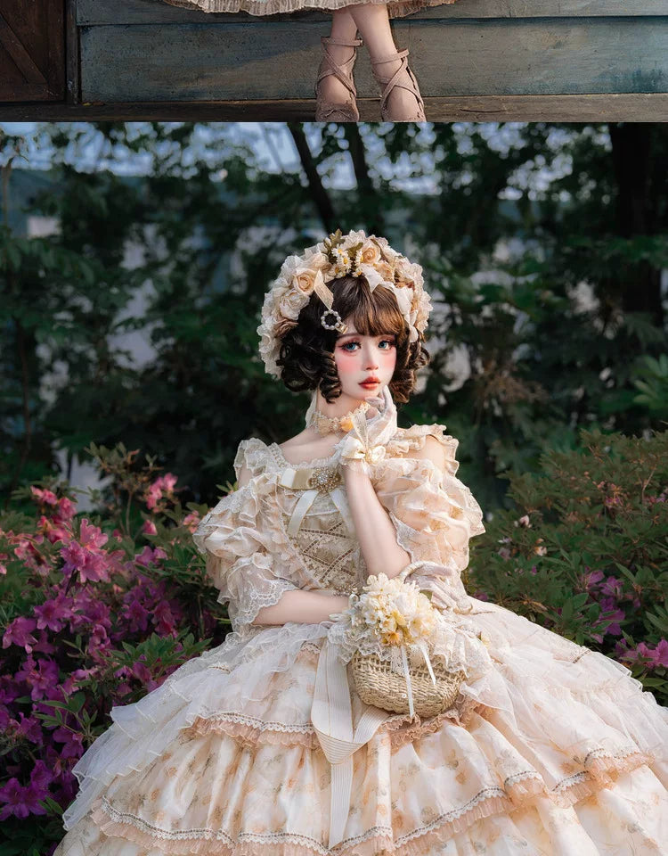 Cat Fairy - Rose Letter - Scattered floral chiffon JSK dress
