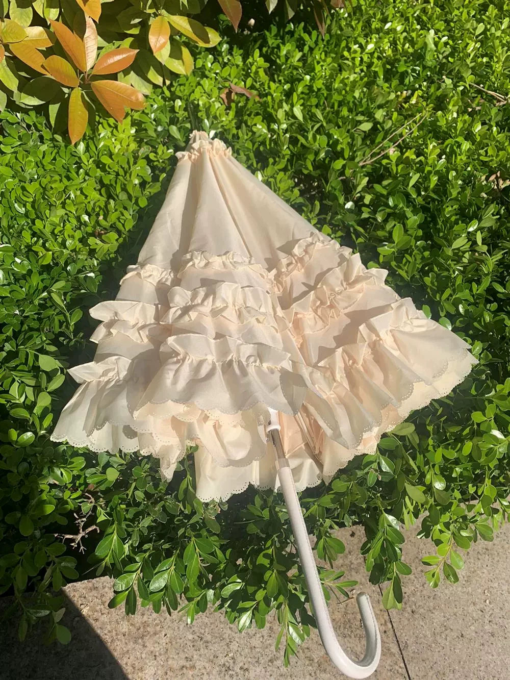 Independent Brand - Bridal Lace Ruffle - Long-handle parasol with layered ruffle trim