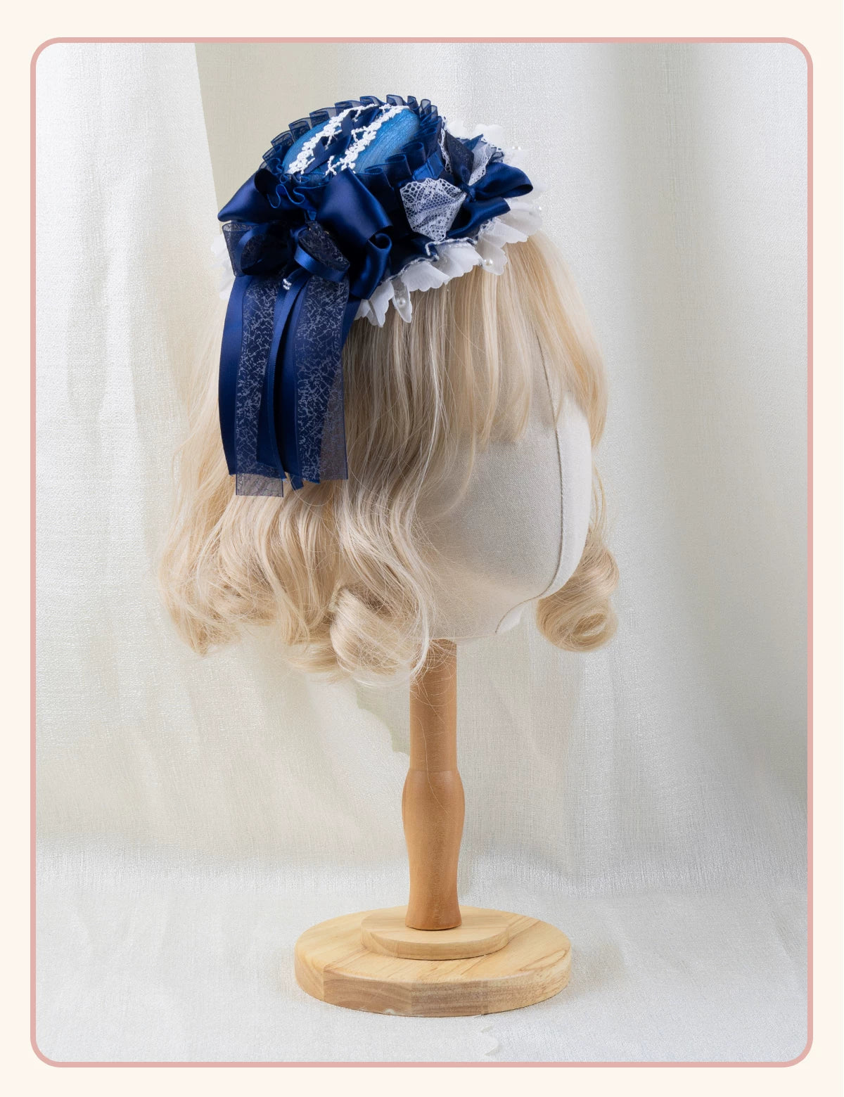 Stardust Rose - A041 - Navy Lace Headwear with Ribbon Bows