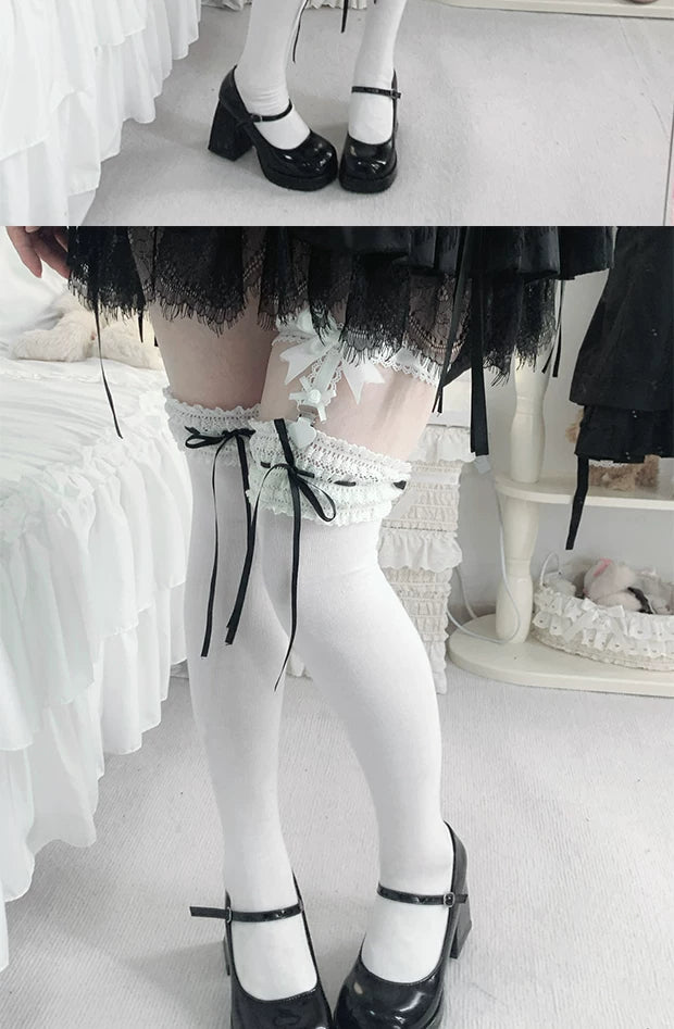 roji roji - Gentle Dream - Ballet-inspired cotton socks with lace trim and ribbon details