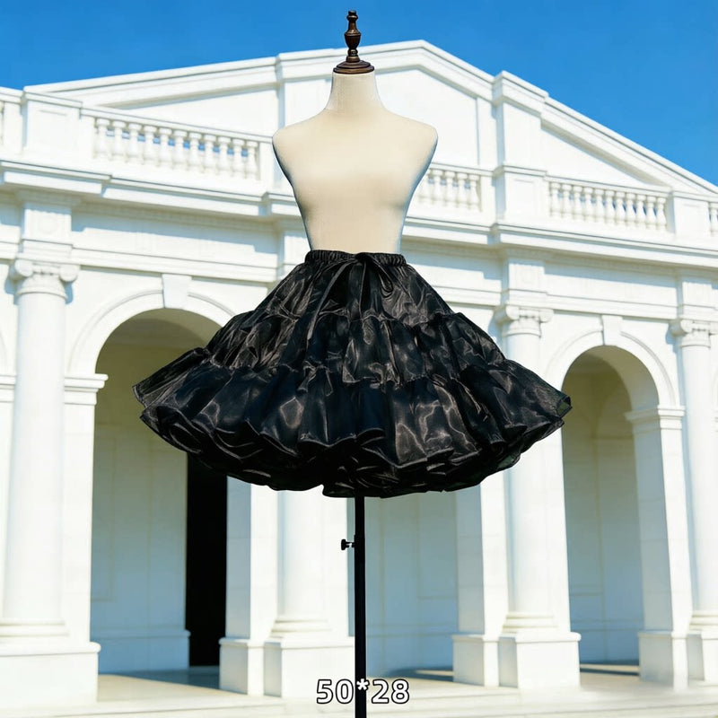 Floral Celebration Black Short Hoop-Free Lolita Petticoat — 50 × 28 m Fullness - With Drawstring