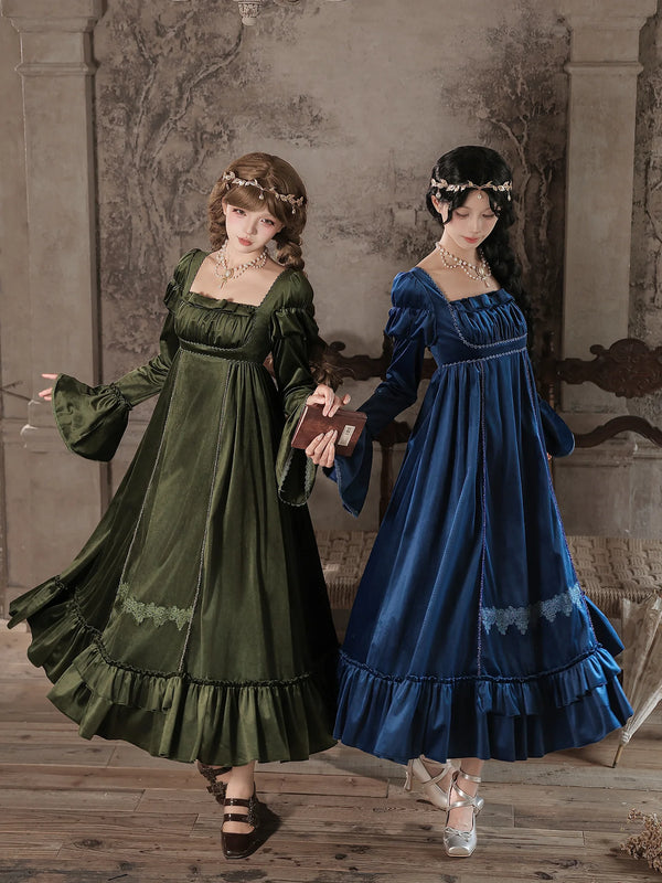 With PUJI - Candlelight Feast - Lolita OP Dress, Ruffle Trim & High-waist Silhouette product view