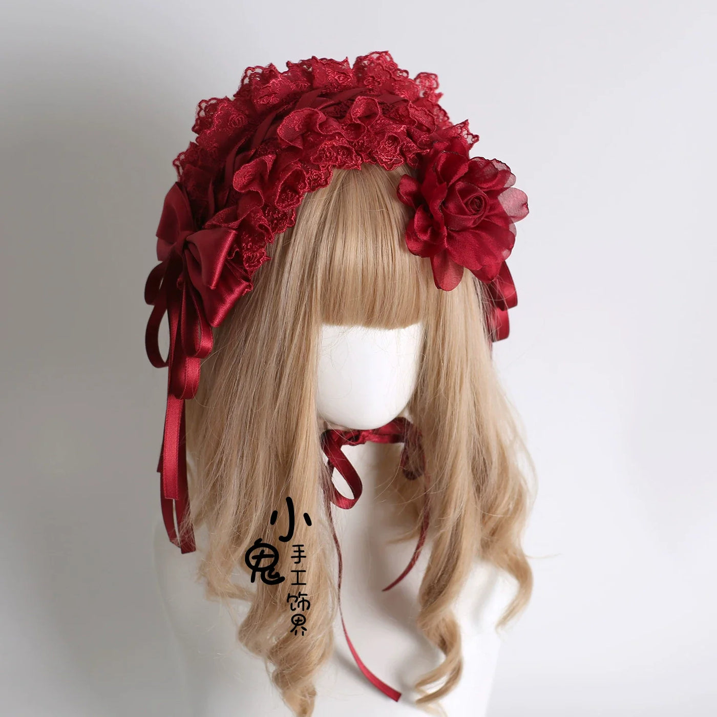 Xiaogui - Dark Red Gorgeous Headdress - Floral Veils Headwear