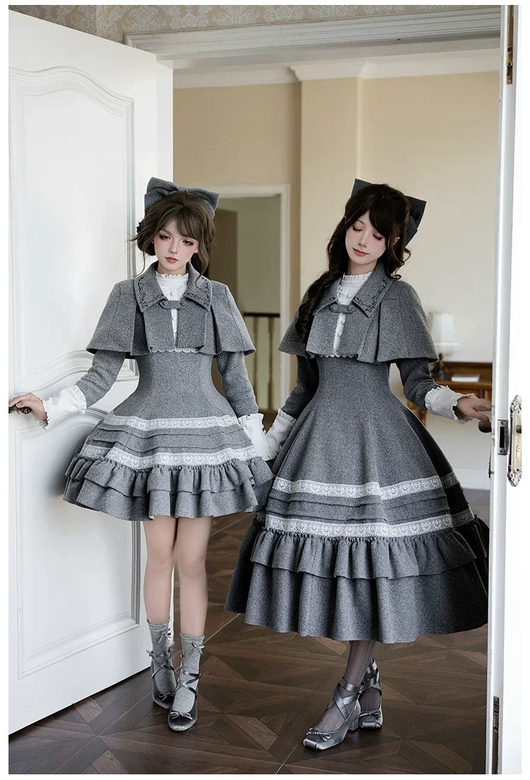 With PUJI - Reminisce - Pile Classic Lolita Dress, Detachable Cape