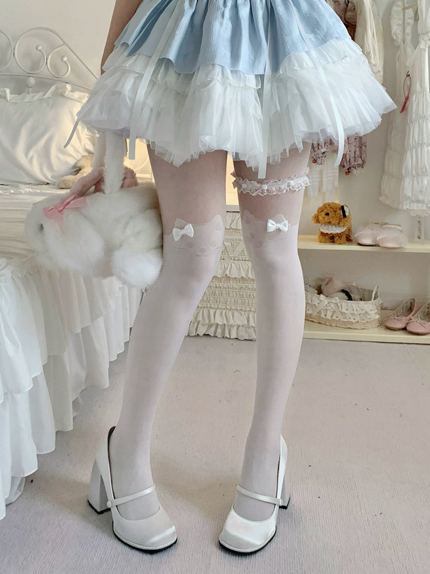 roji roji - Little Cat - Faux Two-Piece Tights with Lace-Style Thigh Bands