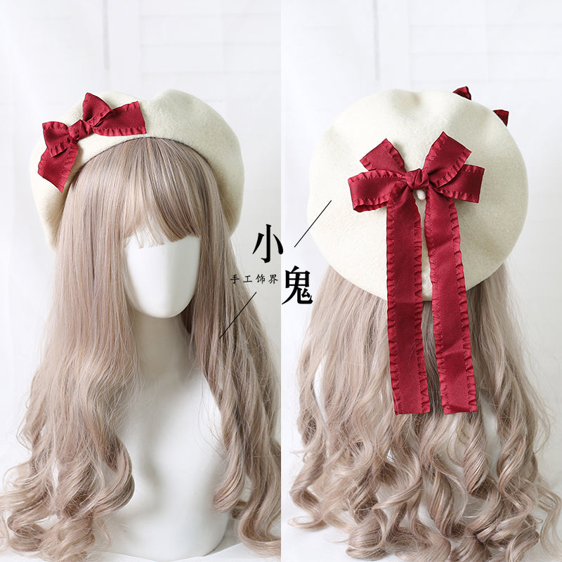 Xiaogui - Sweet Bow Multicolors Lolita Wool - Beret Headwear