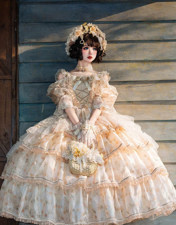 Cat Fairy - Rose Letter - Scattered floral chiffon JSK dress