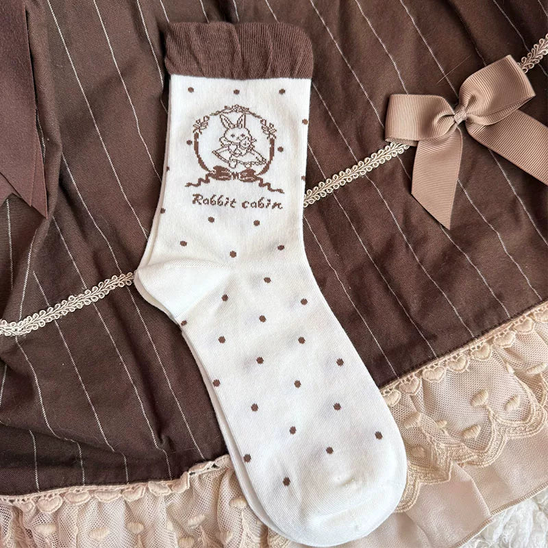 Milky Star Qiaoqiao - Rabbit Cabin - Ruffled Short Socks with a Rabbit Print