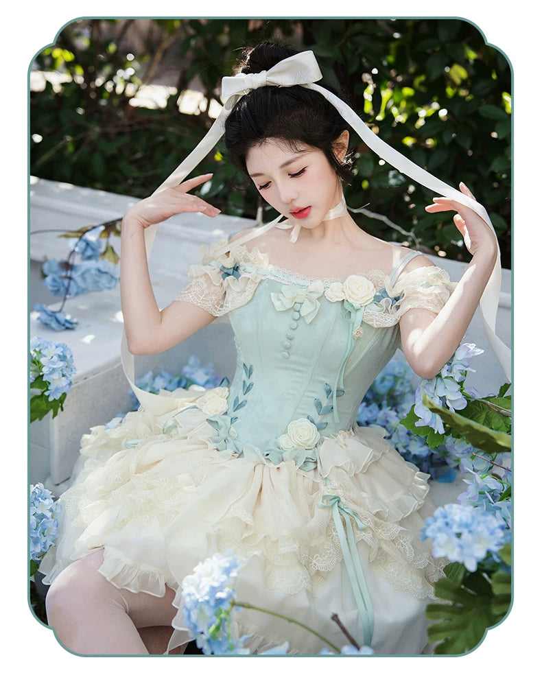 Inmorelli - Jasmine Manor - Light Green Ballet JSK Dress with Lace Ruffles